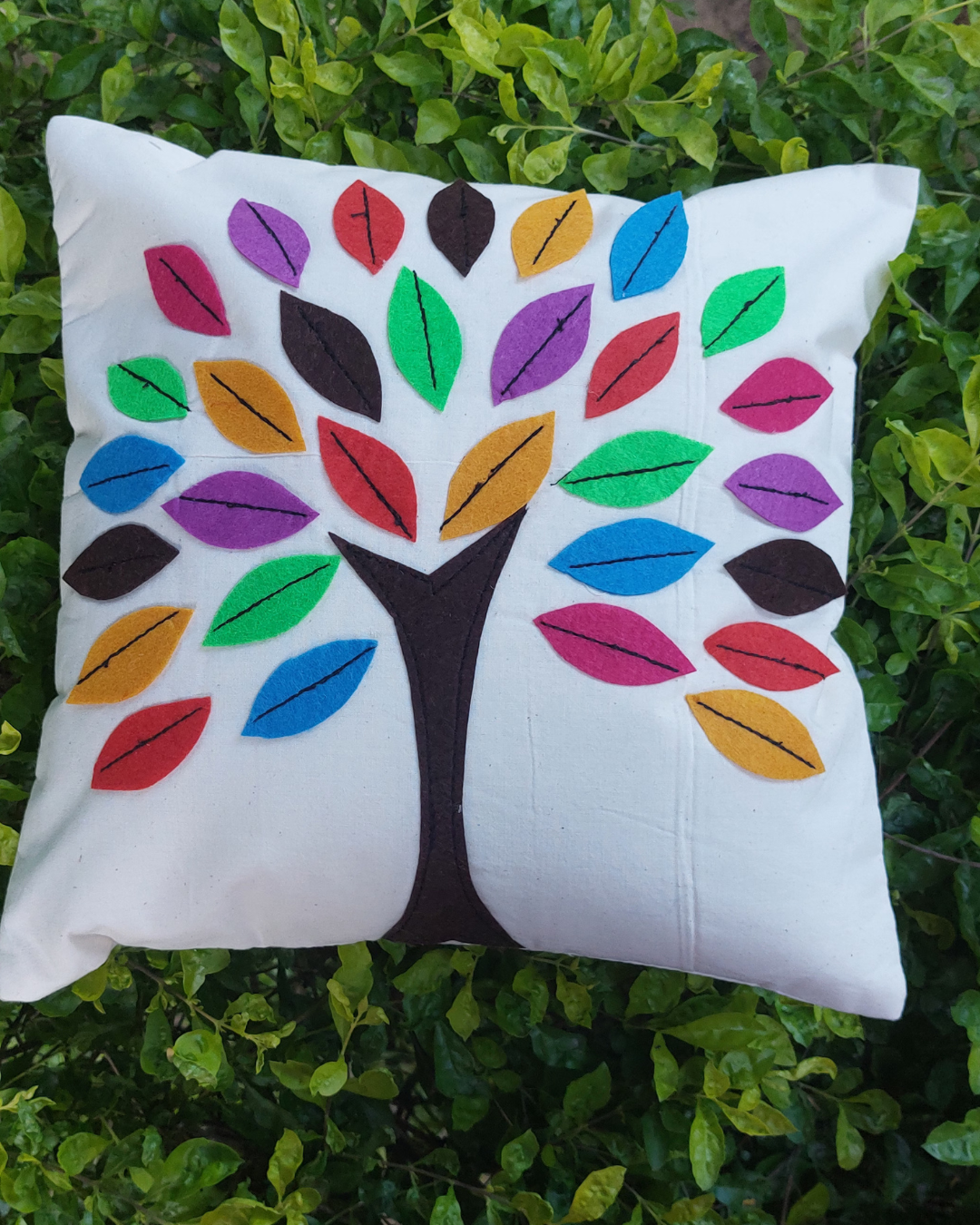 Khadi Cotton Cushion Cover Multicolor Tree Patchwork