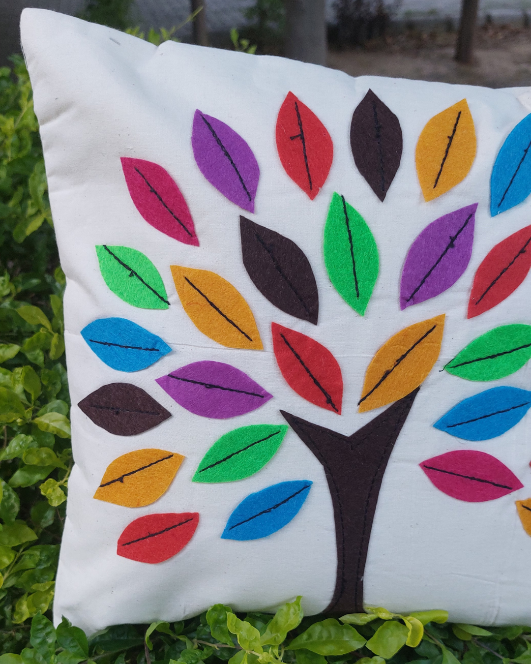 Khadi Cotton Cushion Cover Multicolor Tree Patchwork