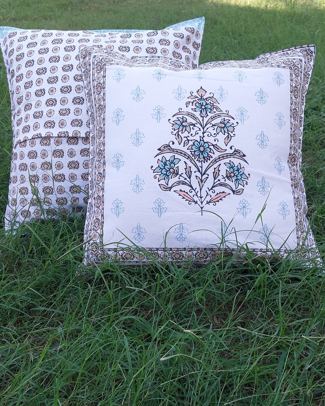 Cotton Cushion Cover Blue Floral Print
