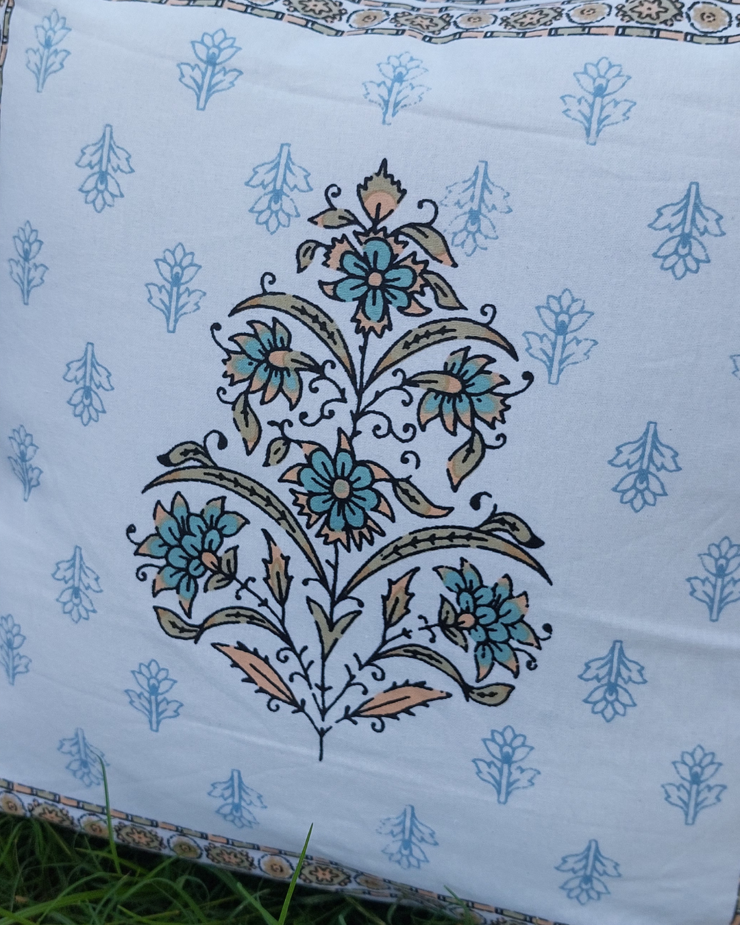 Cotton Cushion Cover Blue Floral Print