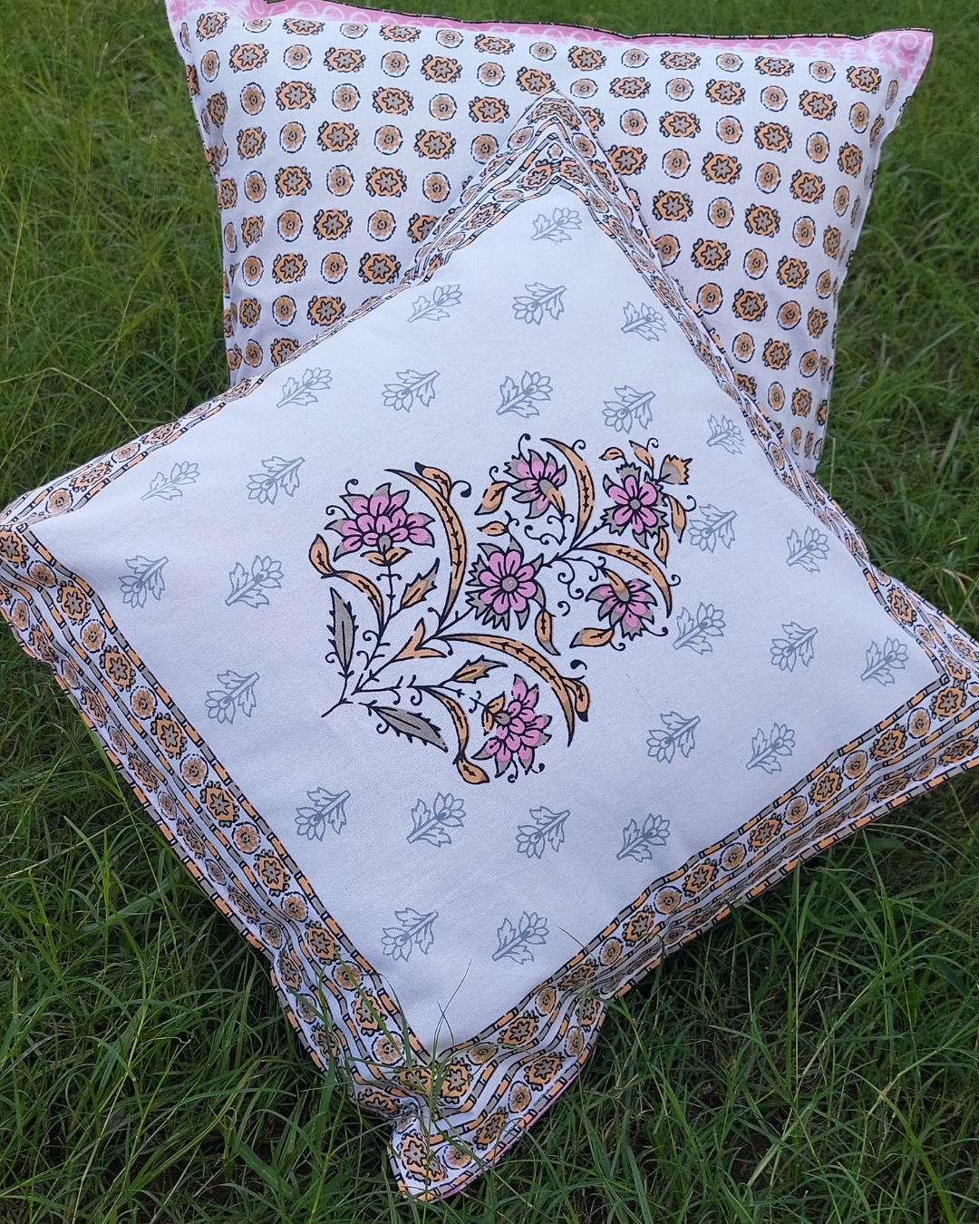 Cotton Cushion Cover Pink Floral Print