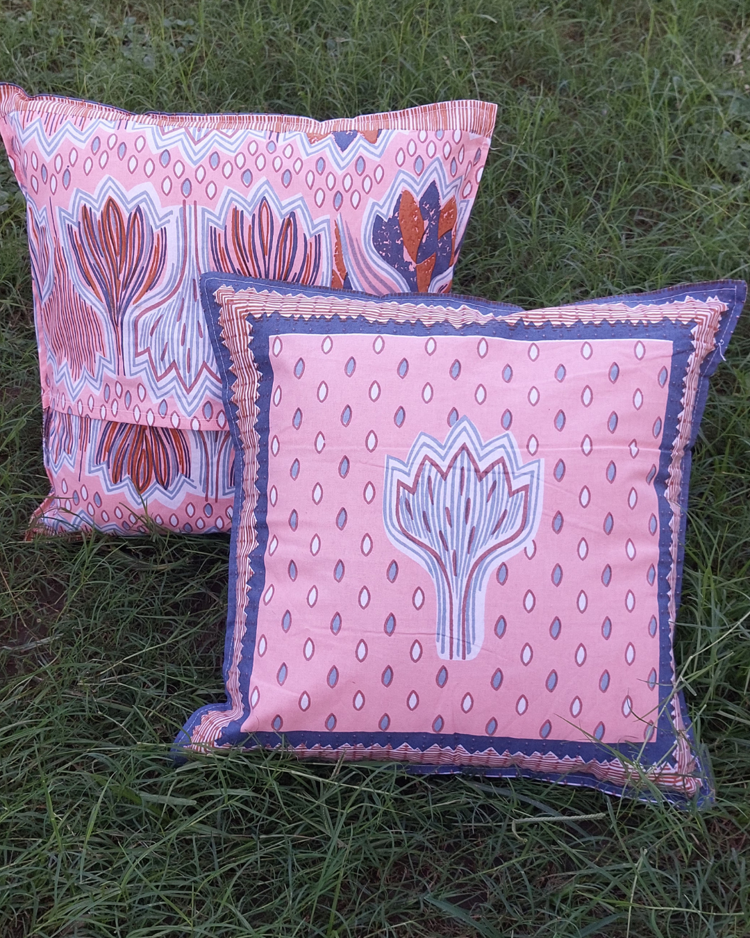 Cotton Cushion Cover Blue Lotus Floral Print