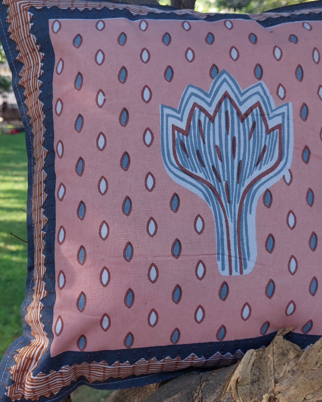 Cotton Cushion Cover Blue Lotus Floral Print