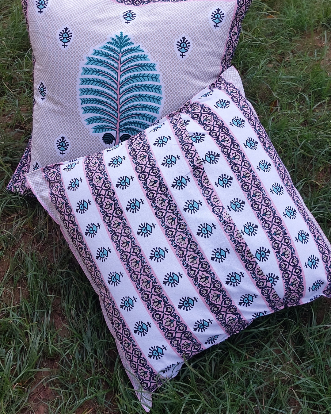 Cotton Cushion Cover Blue Floral Print