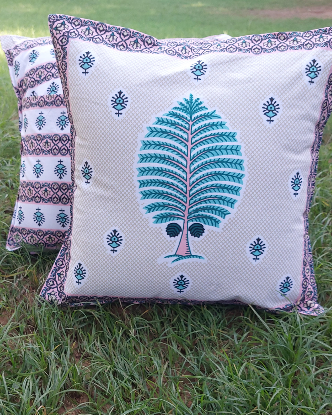 Cotton Cushion Cover Blue Floral Print