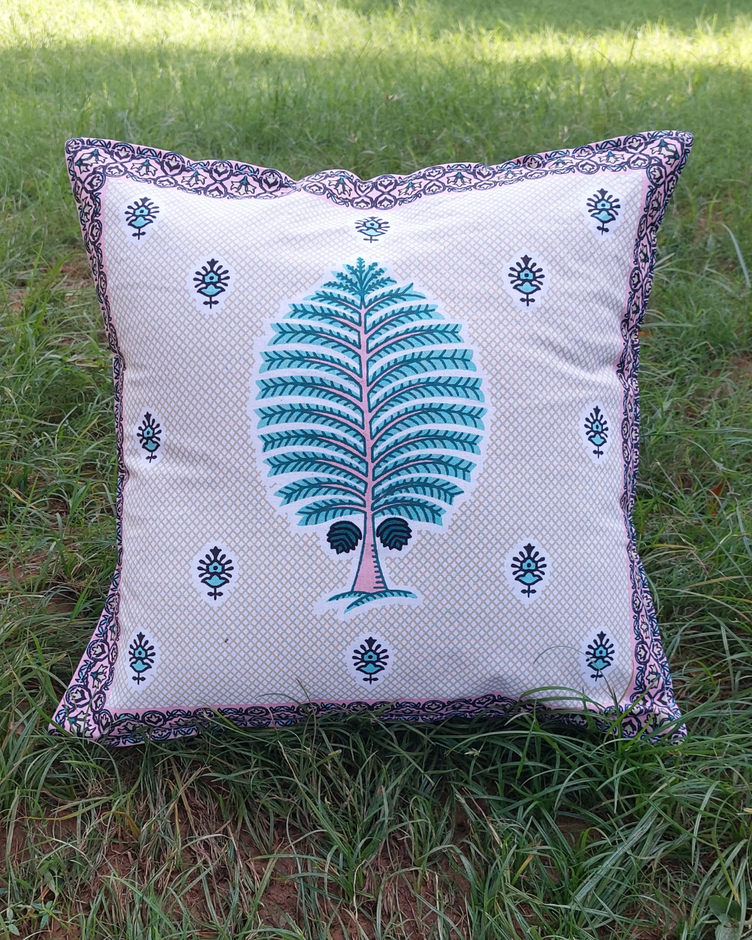 Cotton Cushion Cover Blue Floral Print