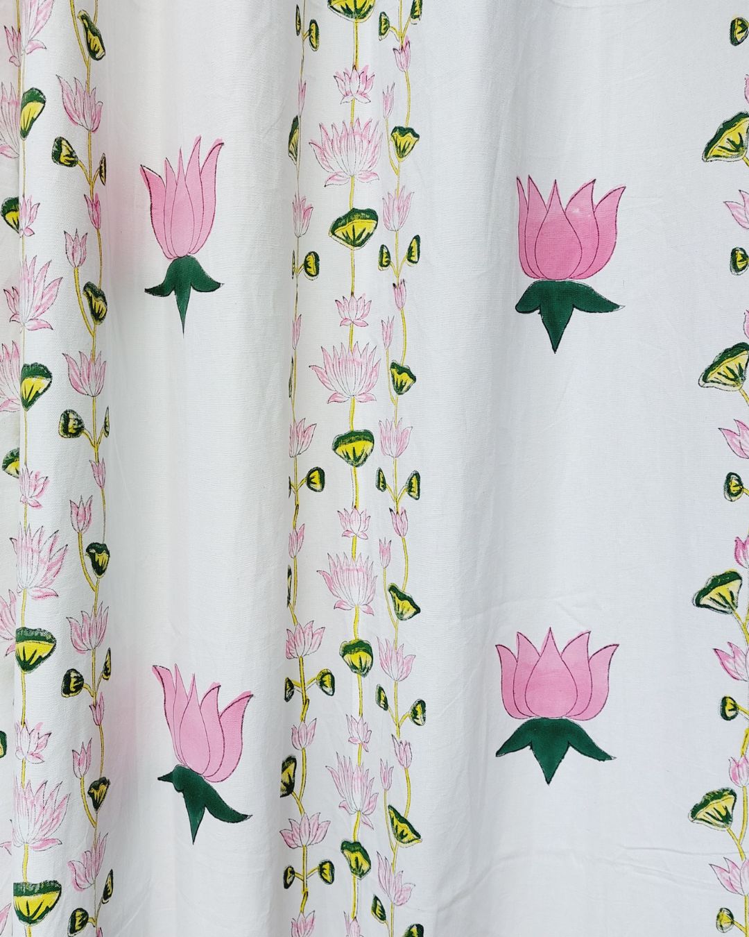 Drill Cotton Curtain Pink lotus flower Bel Block Print