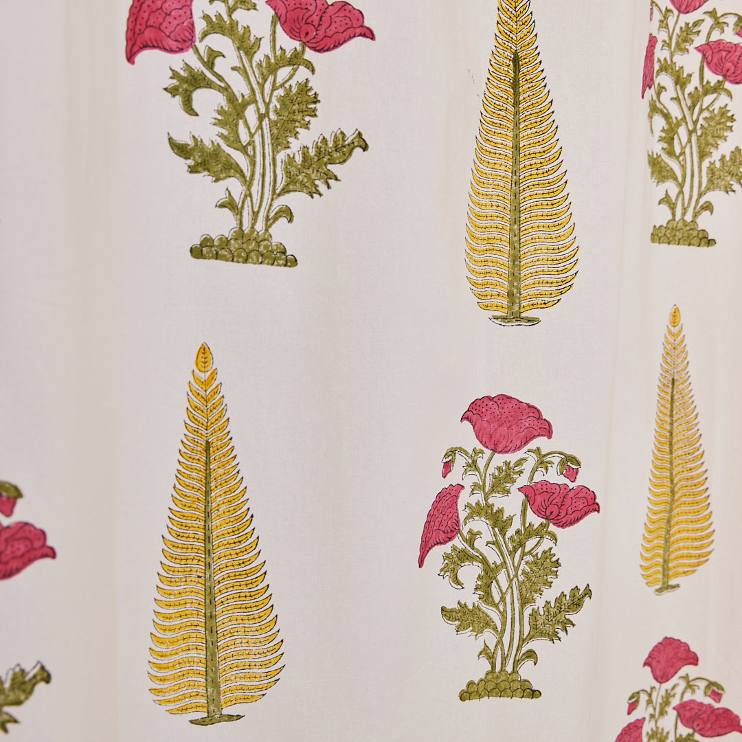 Cotton Curtain Red-Yellow Leaf Floral Block Print