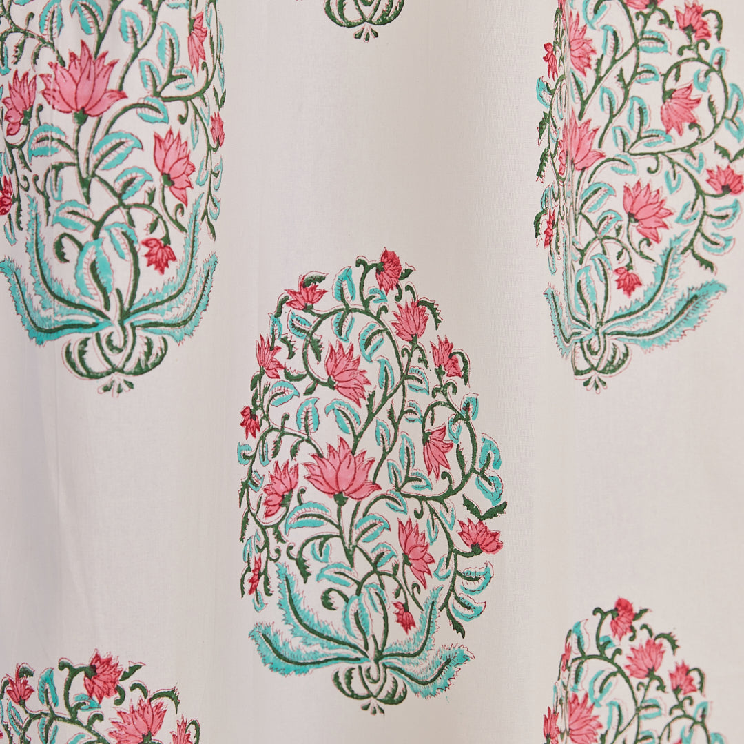 Cotton Curtain Pink Floral Jaal Block Print