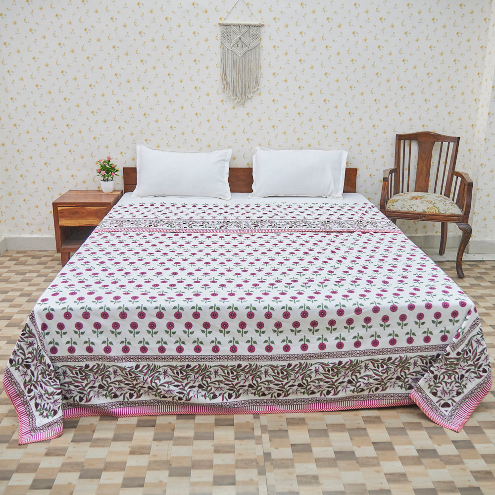 Fine Cotton Queen Size AC Quilt Dohar Red Sunny Hop Floral Print