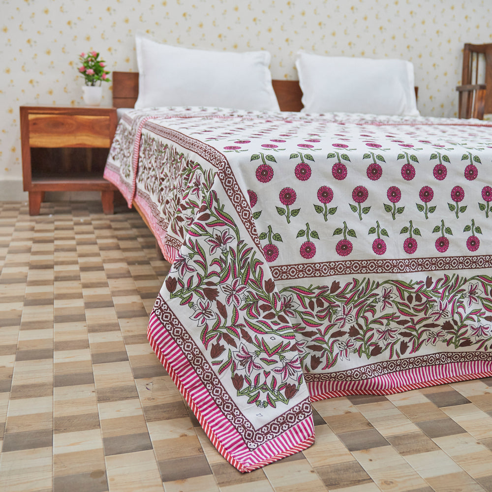 Fine Cotton Queen Size AC Quilt Dohar Red Sunny Hop Floral Print
