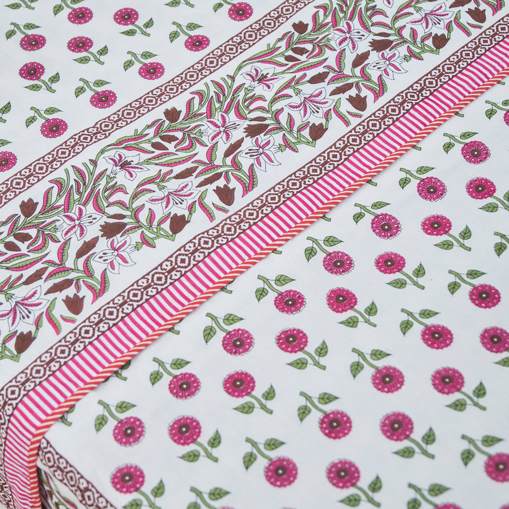 Fine Cotton Queen Size AC Quilt Dohar Red Sunny Hop Floral Print