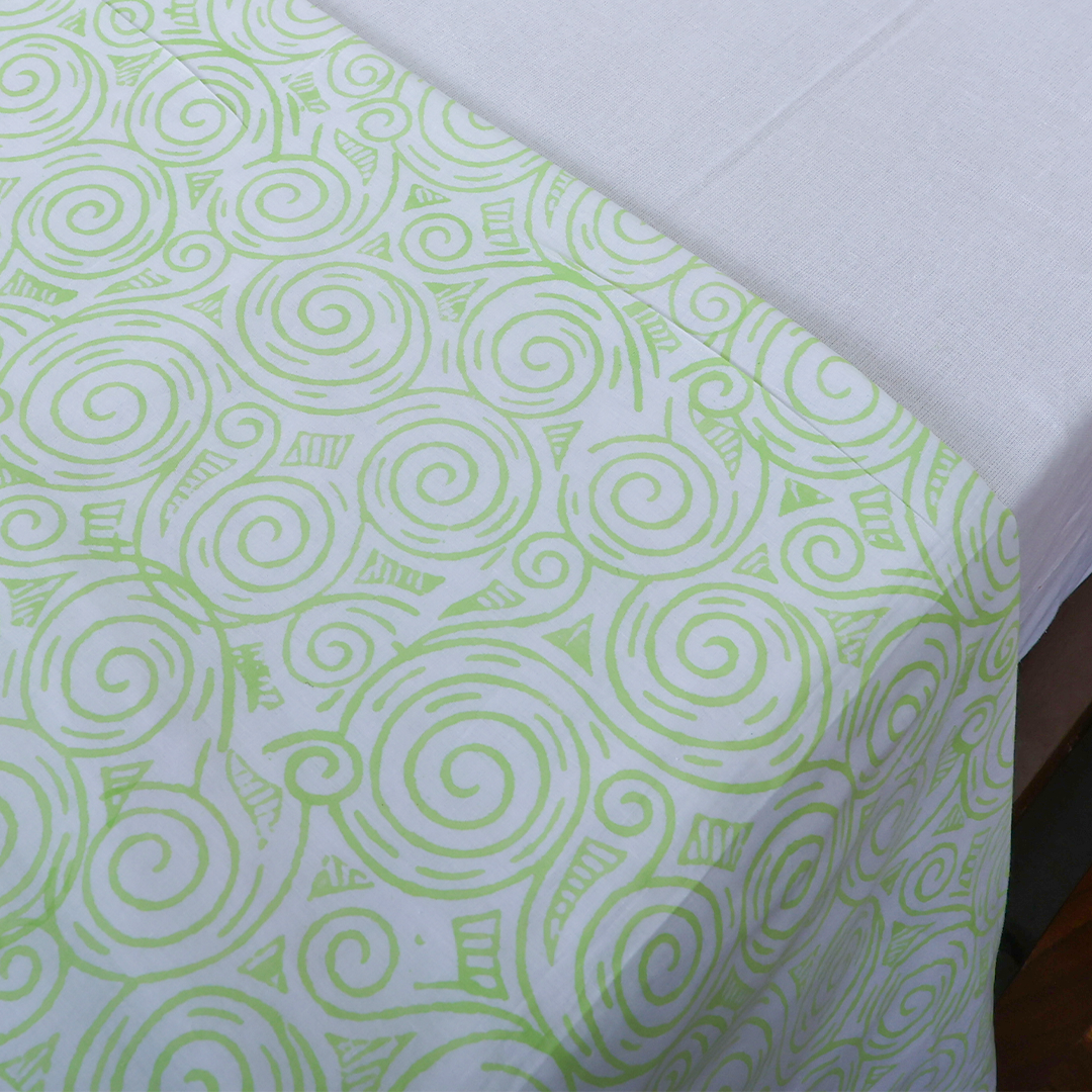 Cotton Dohar Green-Pink Leaf Block Print