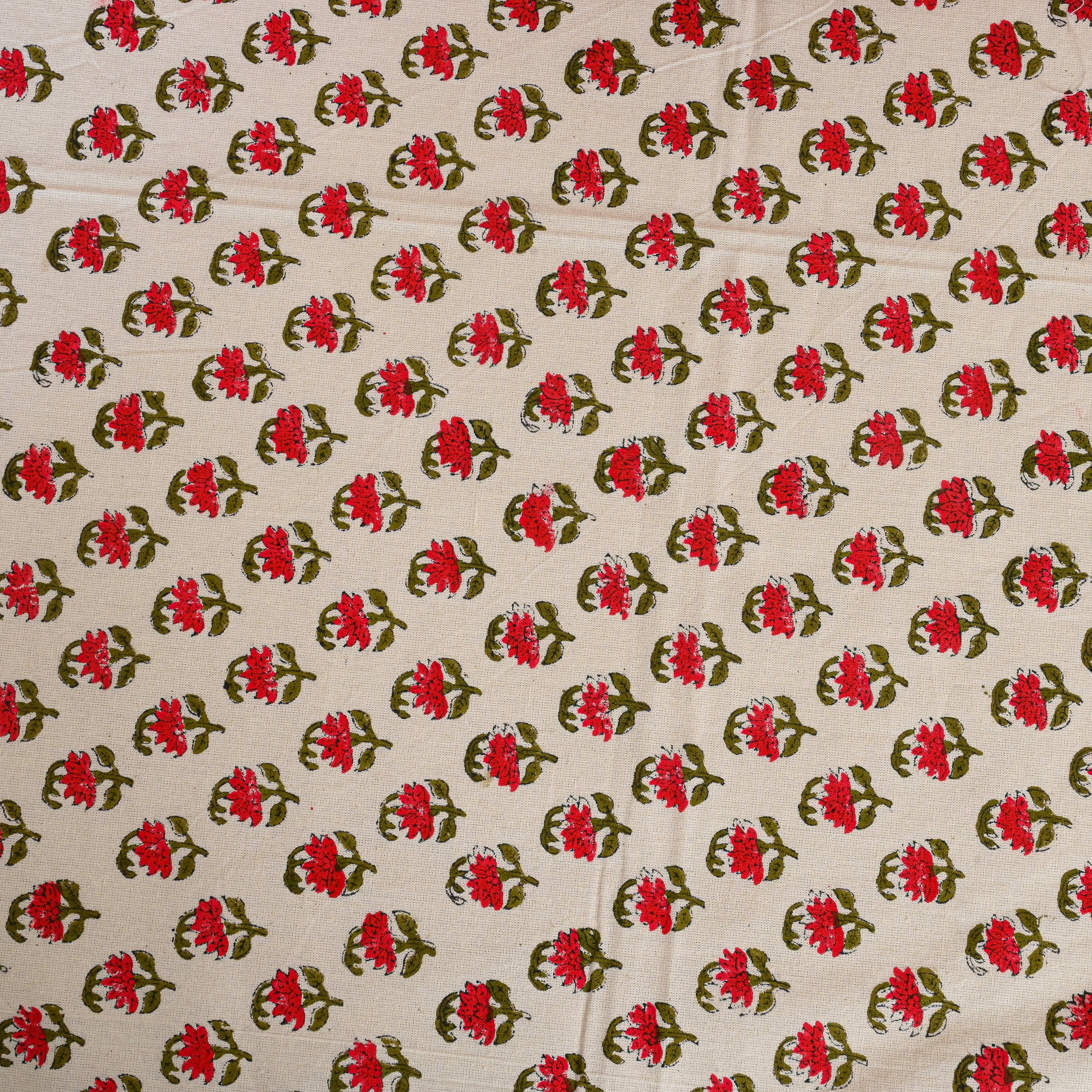 Fine Cotton Diwan Set Red Lily Floral Block Print