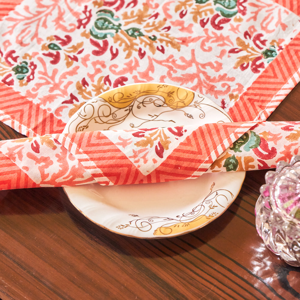 Cotton Napkin Orange White Floral Print