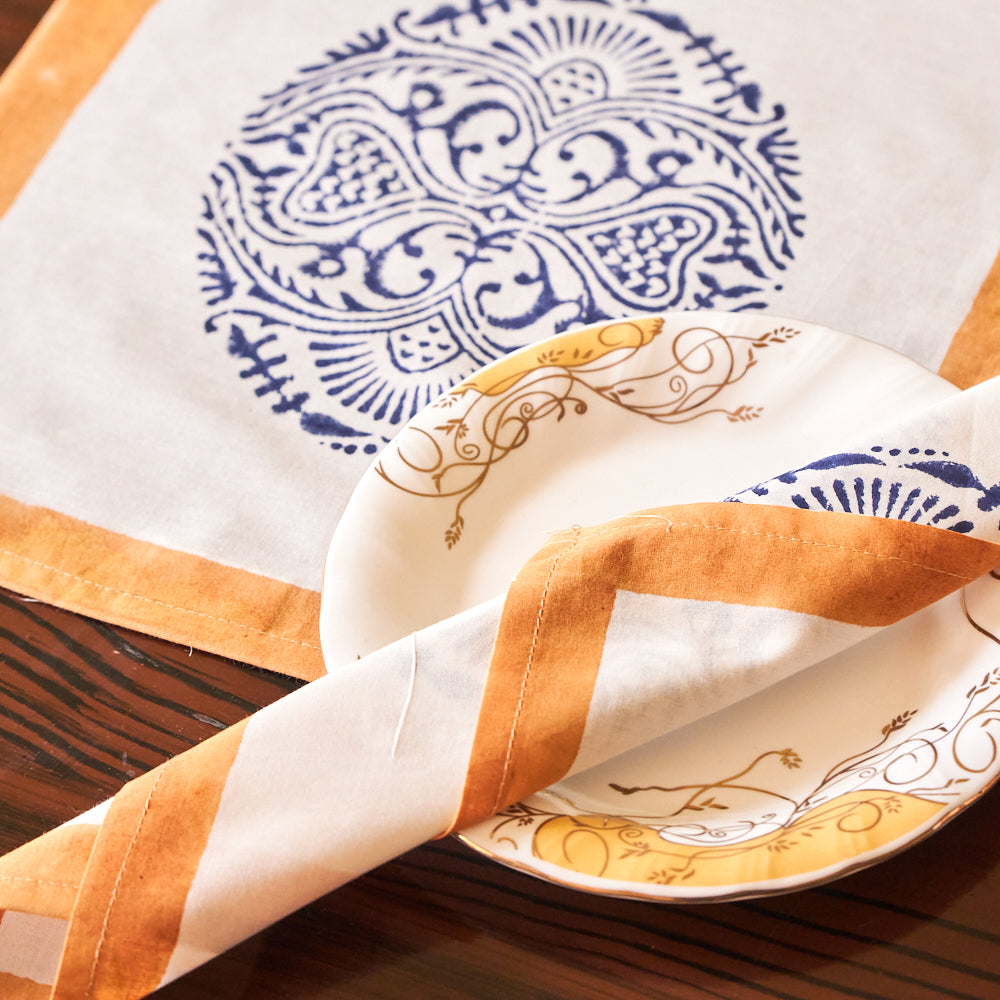 Cotton Napkin Blue Mustard Round Ball Desighn