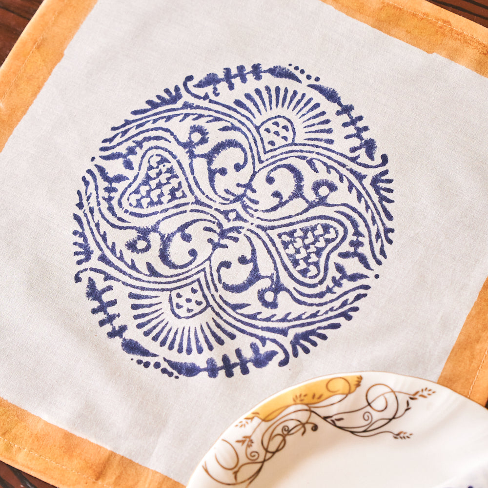 Cotton Napkin Blue Mustard Round Ball Desighn