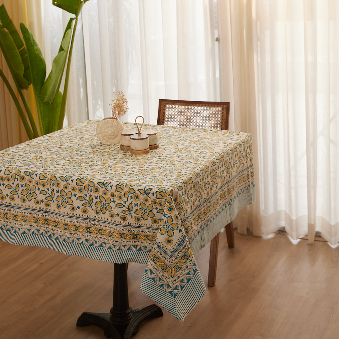 Cotton Table Cover Blue Bliss Floral Hand Block Print