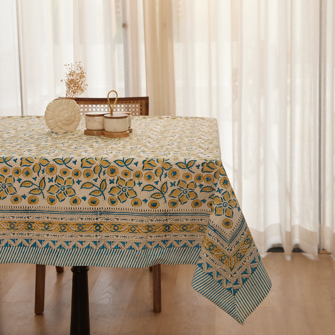 Cotton Table Cover Blue Bliss Floral Hand Block Print