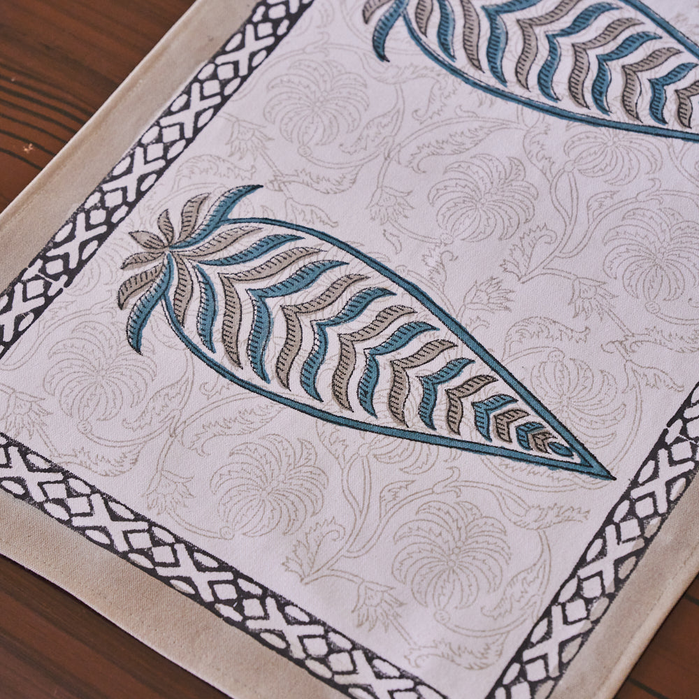 Canvas Table Mat and Napkin Fern Leaf Boota Block Print