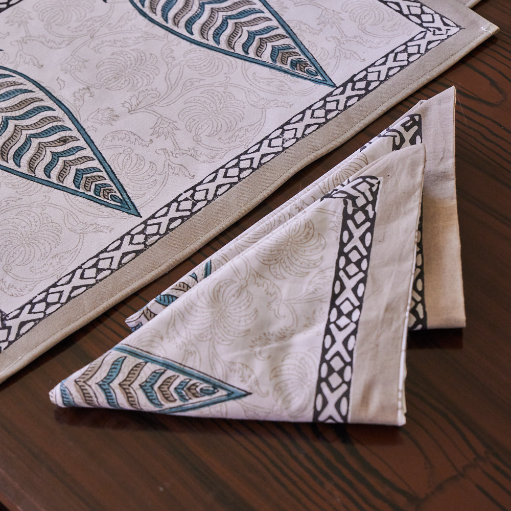 Canvas Table Mat and Napkin Fern Leaf Boota Block Print