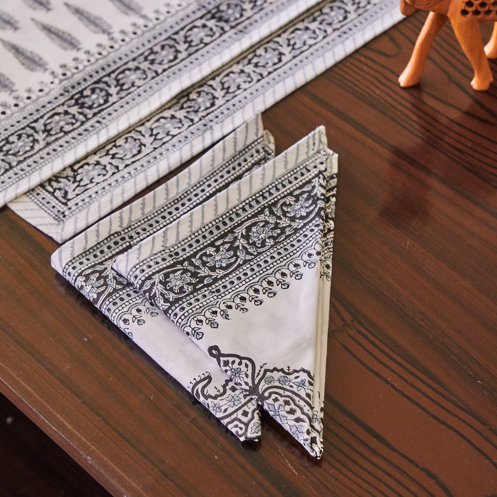 Canvas Table Mat and Napkin Pine Leaf Boota Block Print