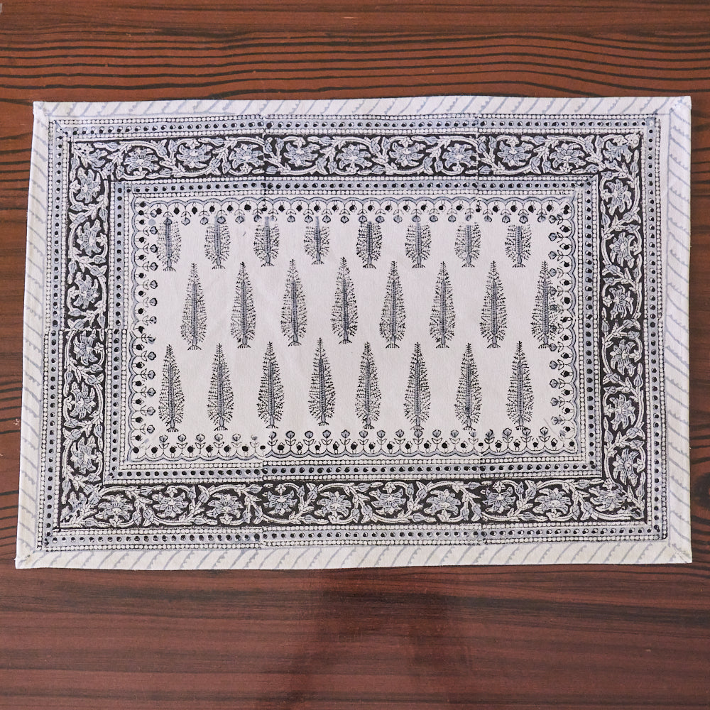 Canvas Table Mat and Napkin Pine Leaf Boota Block Print
