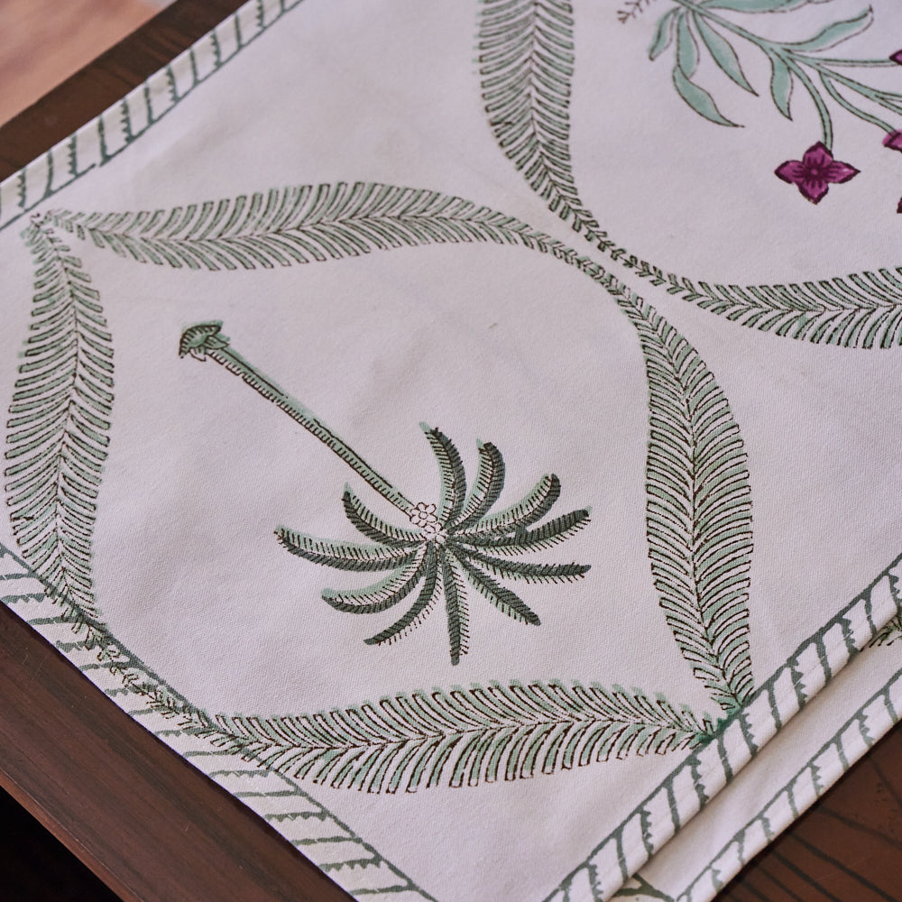 Canvas Table Mat and Napkin Cherry Blossoms Block Print Set of Two