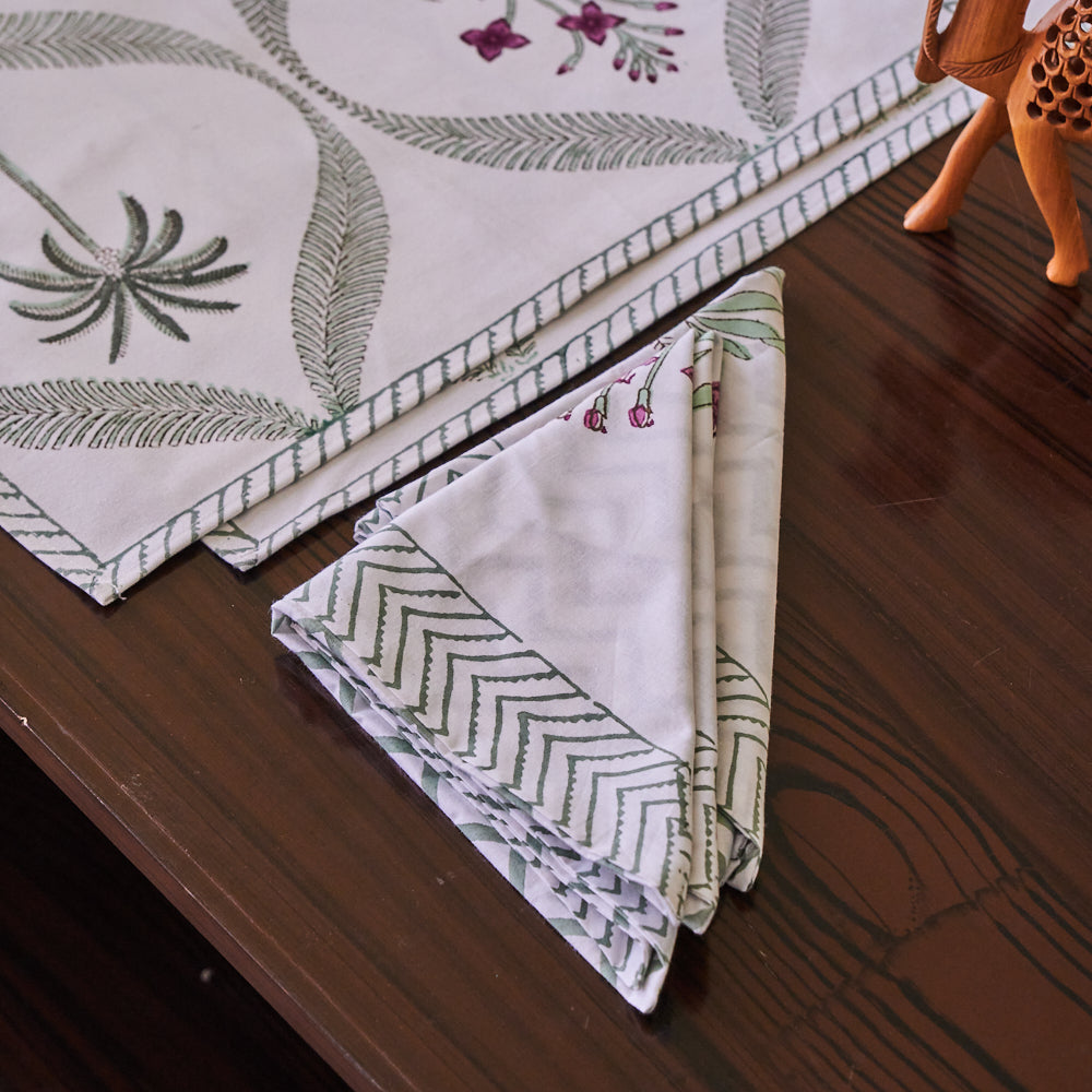 Canvas Table Mat and Napkin Cherry Blossoms Block Print Set of Two