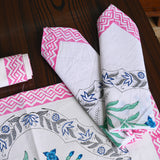 Canvas Table Mat And Napkin Grey-Pink Floral Block Print