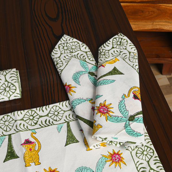 Canvas Table Mat And Napkin Masterd-Green Coconut Block Print