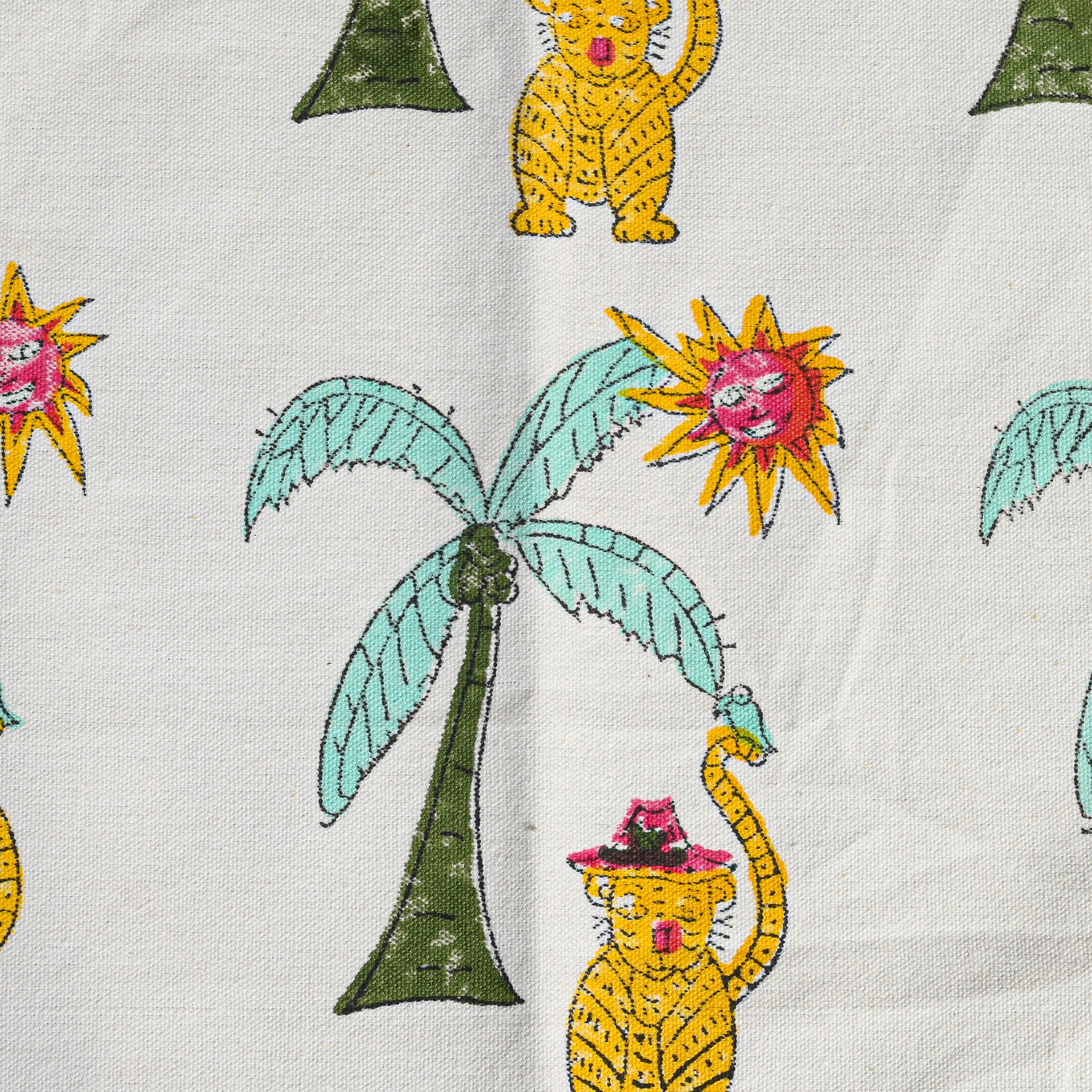 Canvas Table Mat And Napkin Mustard-Green Coconut Block Print Set of Two