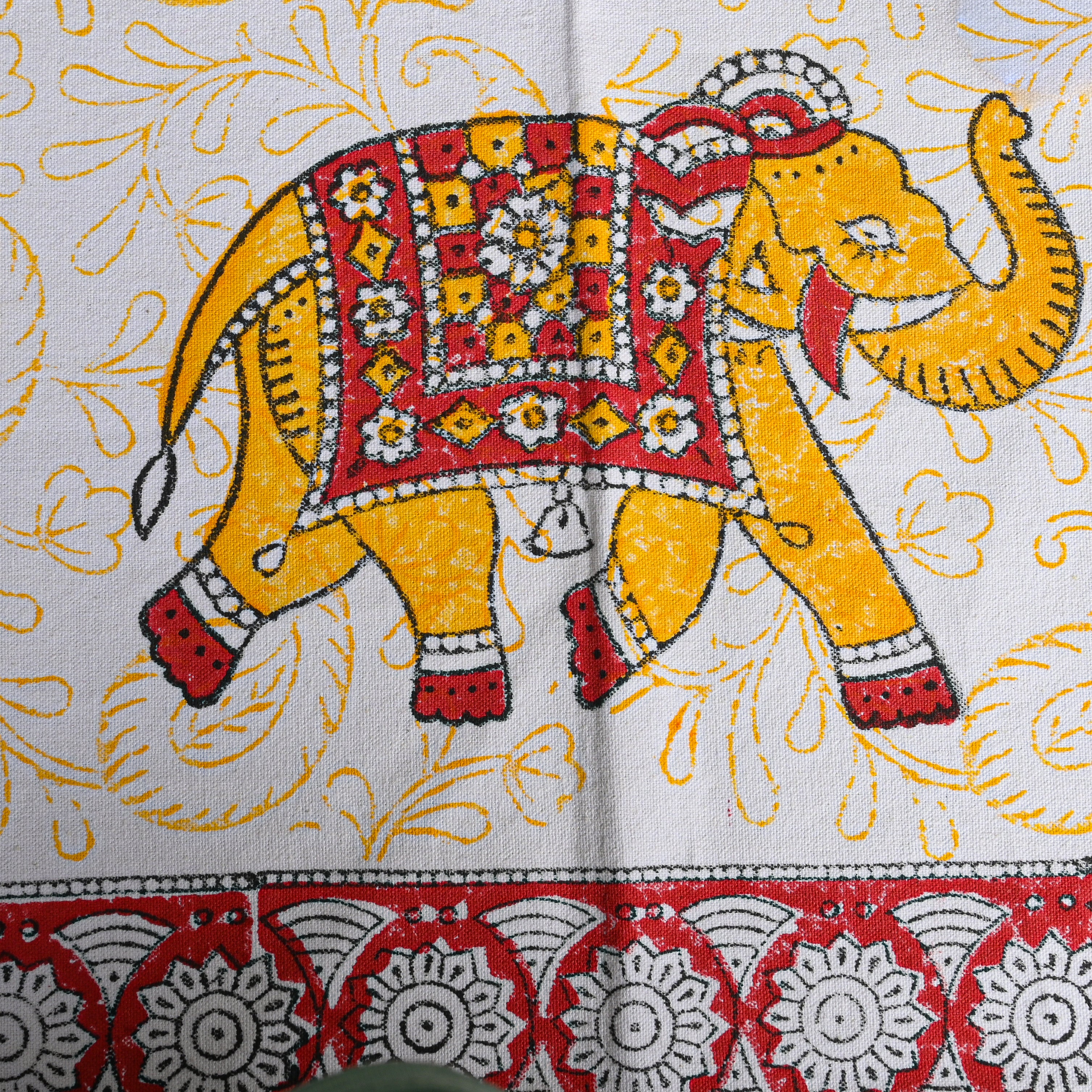 Canvas Table Mat And Napkin Mustard-Red Elephant Block Print Set of Two