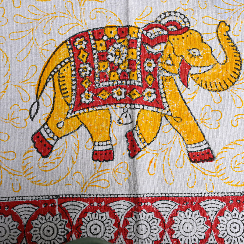 Canvas Table Mat And Napkin Masterd-Red Elephant Block Print