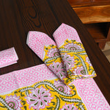 Canvas Table Mat And Napkin Pink-Masterd Floral Jaal Block Print