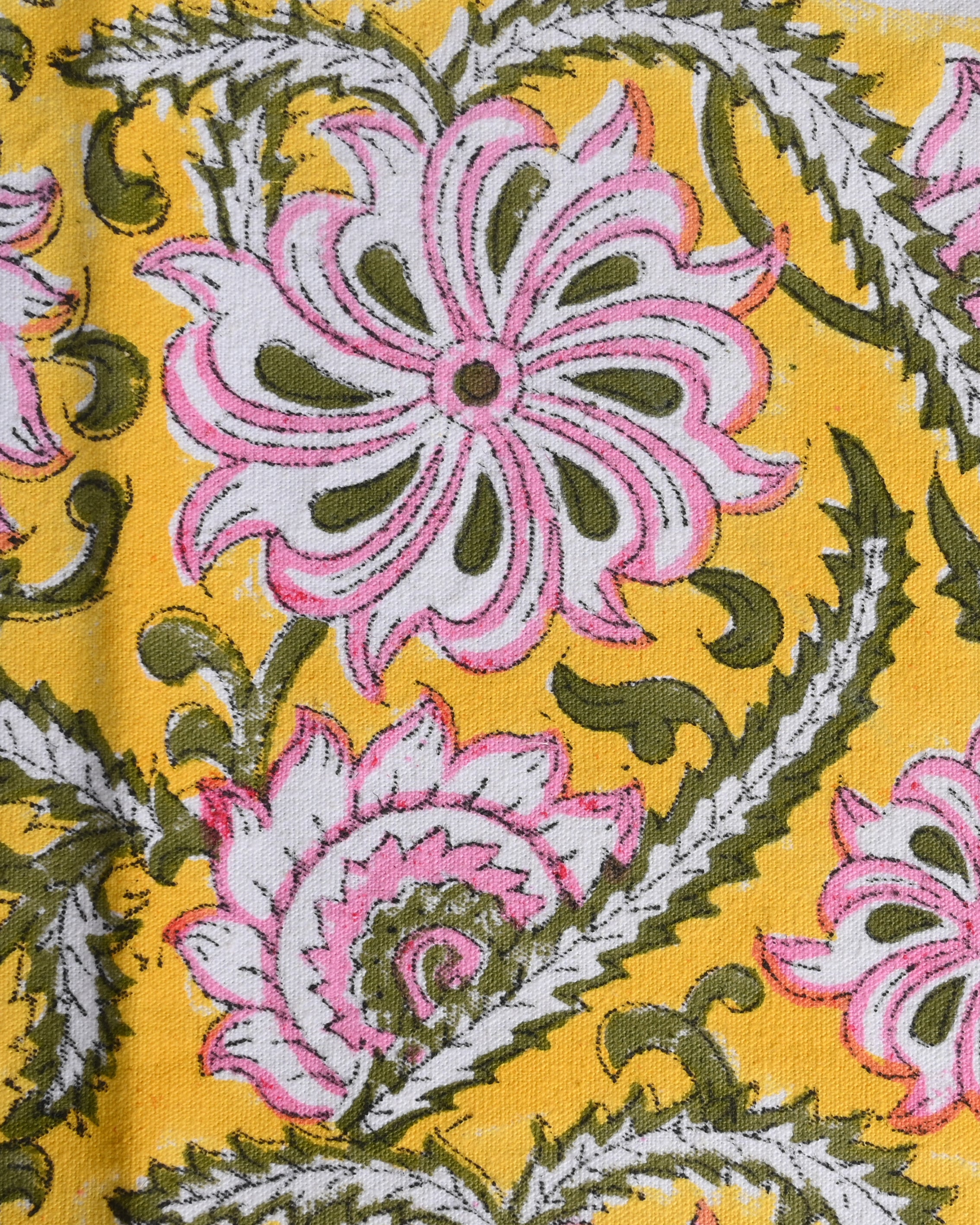 Canvas Table Mat And Napkin Pink-Mustard Floral Jaal Block Print Set of Two