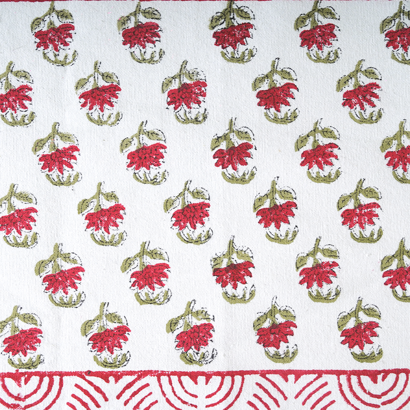 Canvas Table Mat And Napkin Red-Green Cherryblossom Floral Block Print