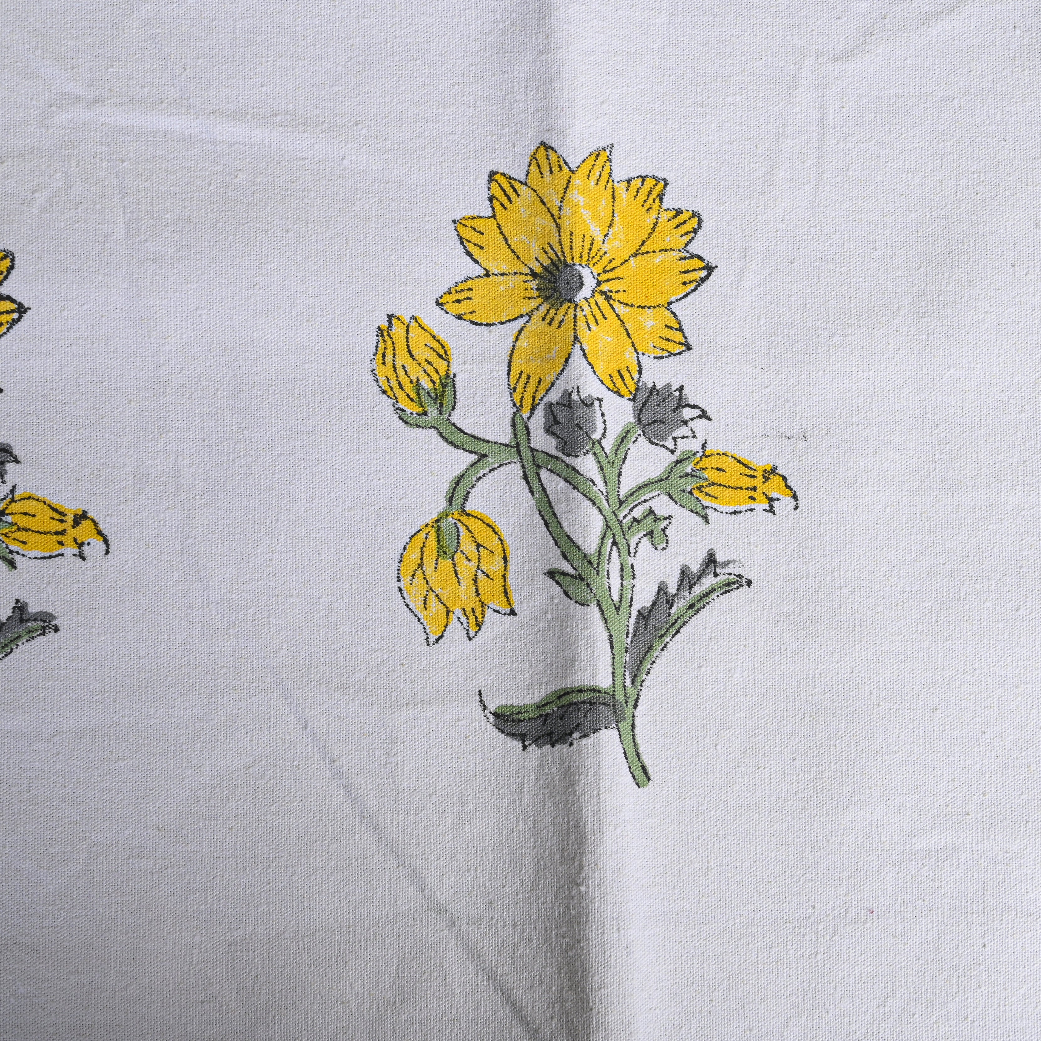 Canvas Table Mat And Napkin Mustard-Green Sunnyhop Block Print Set of Two