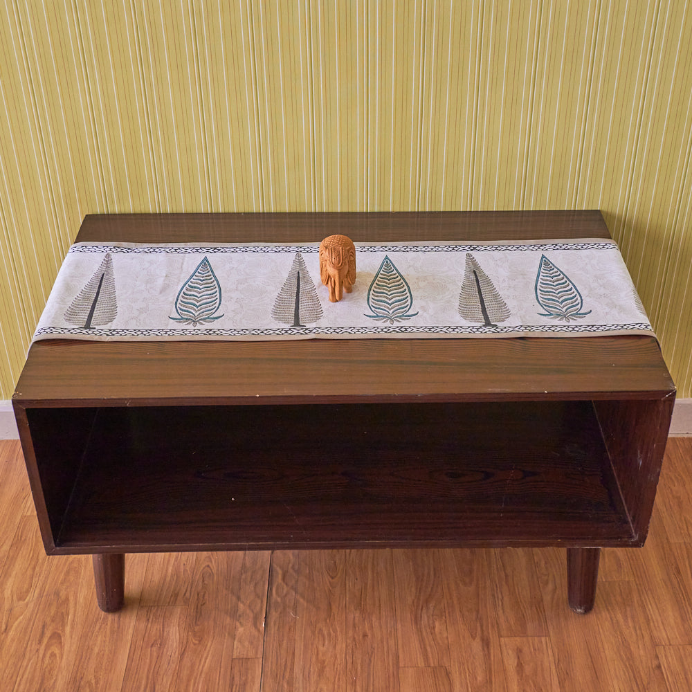 Canvas Table Runner Fern Leaf Boota Block Print