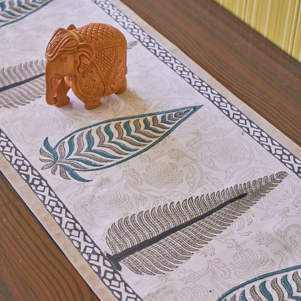 Canvas Table Runner Fern Leaf Boota Block Print
