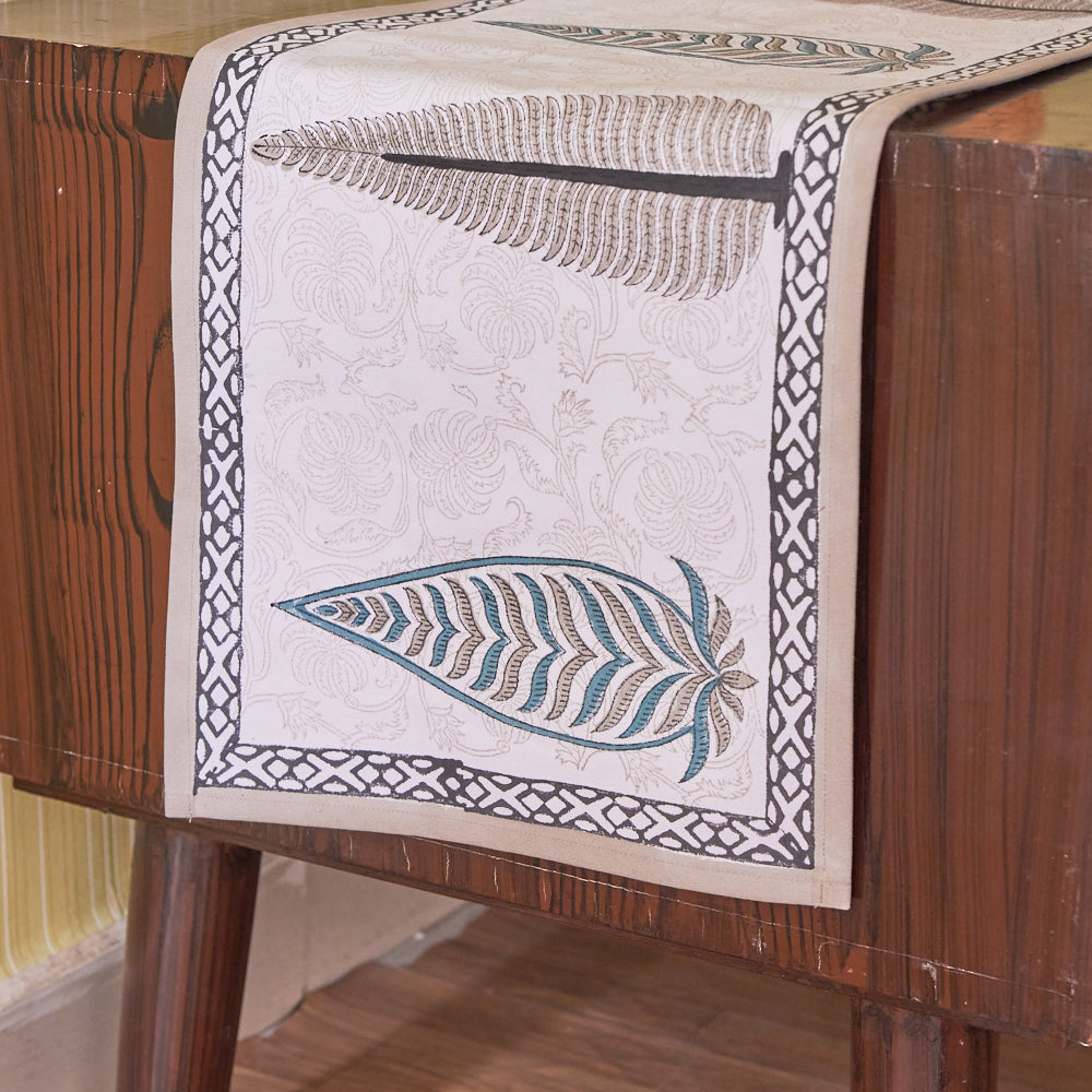 Canvas Table Runner Fern Leaf Boota Block Print