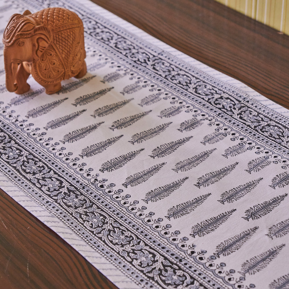 Canvas Table Runner Pine Leaf Boota Block Print