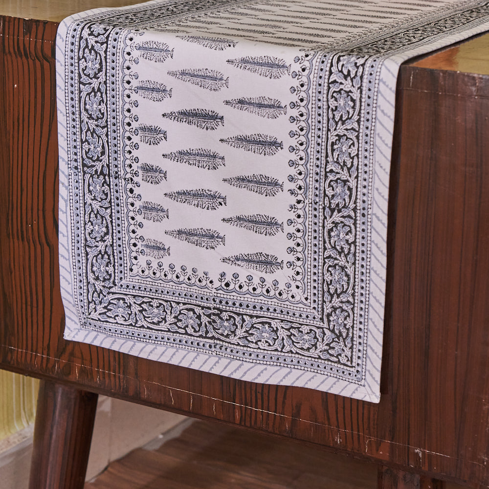 Canvas Table Runner Pine Leaf Boota Block Print