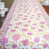 Canvas Table Runner Pink Orchids Floral Block Print