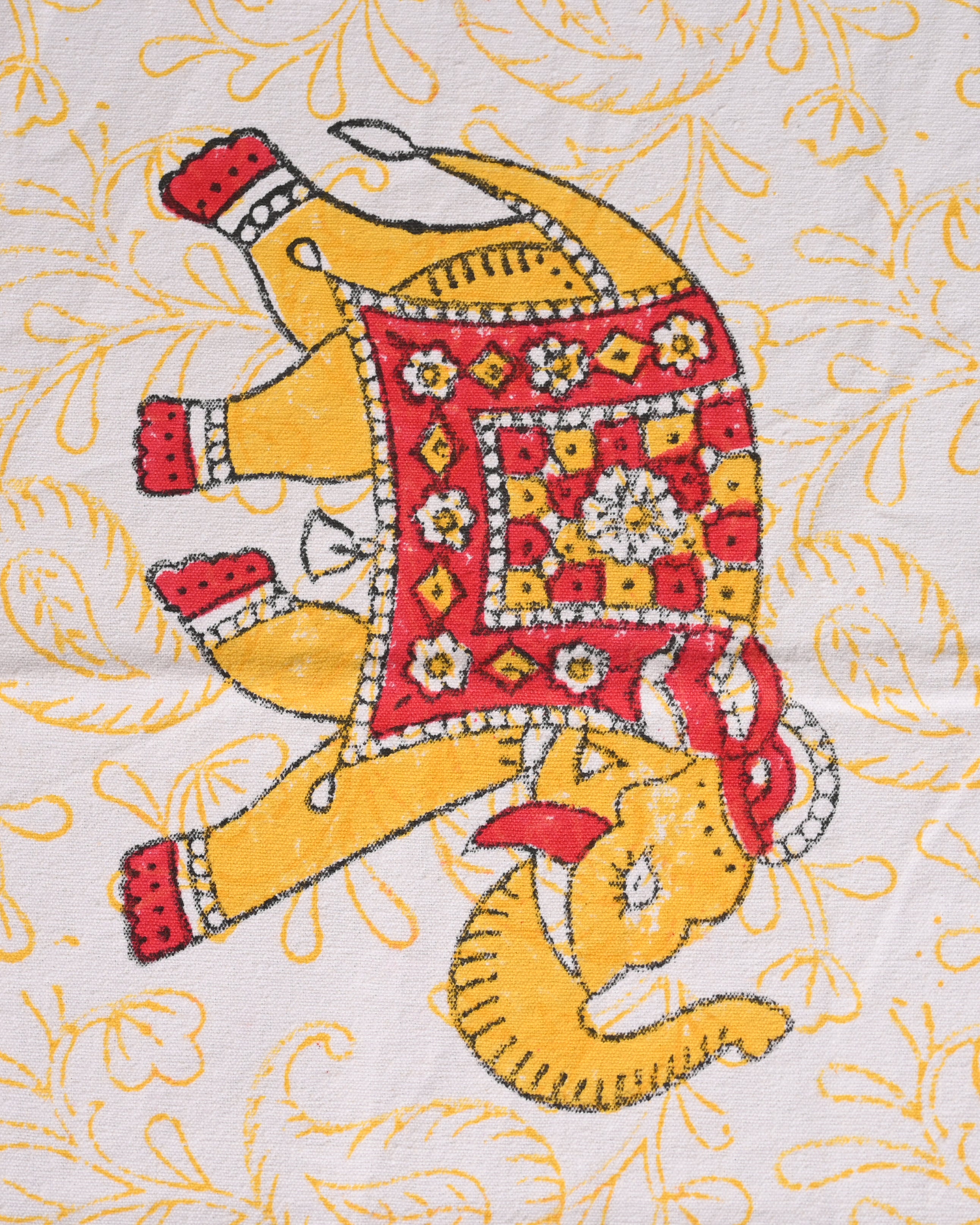 Canvas Table Runner Orange-Red Elephant Block Print