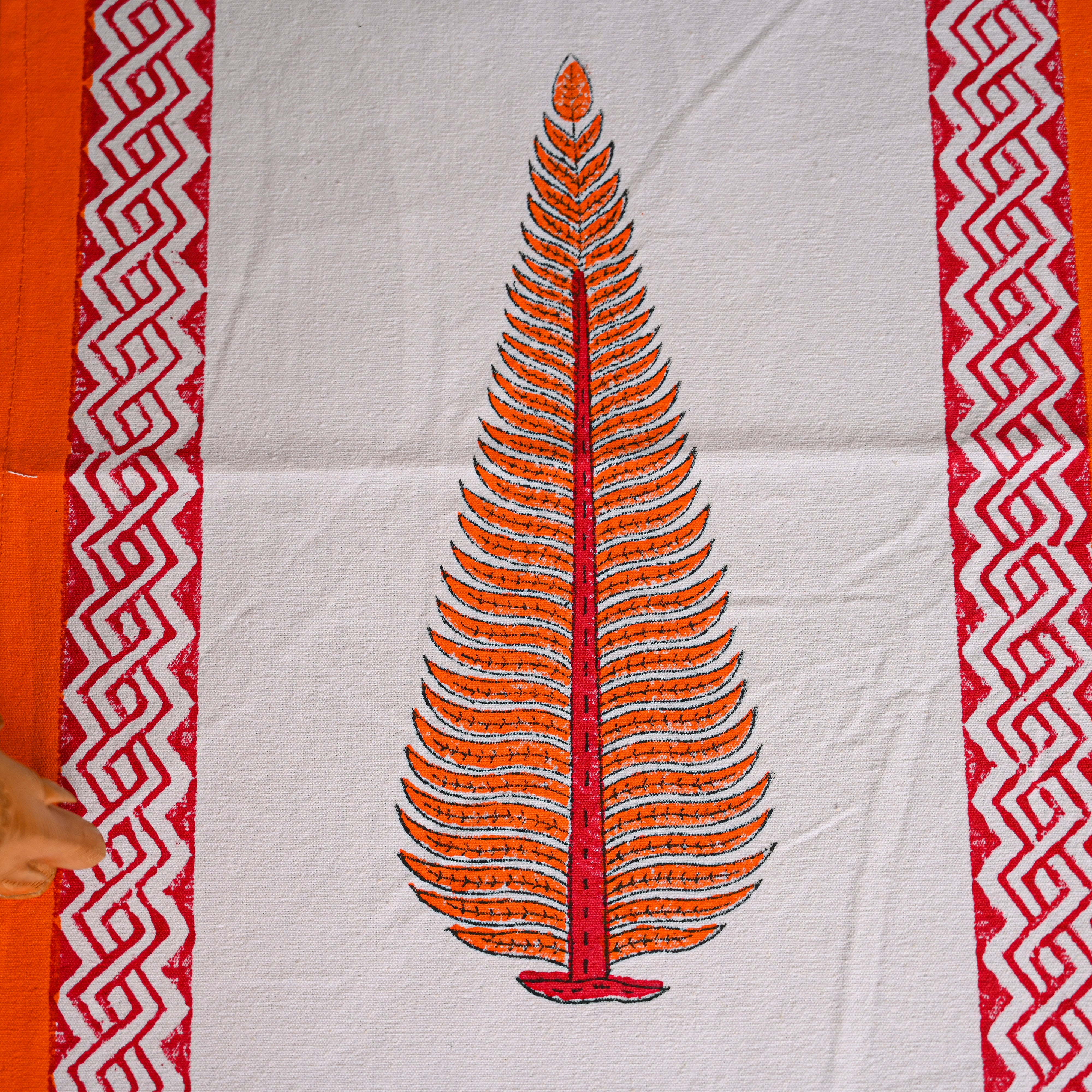 Canvas Table Runner Red Jade Pine Block Print