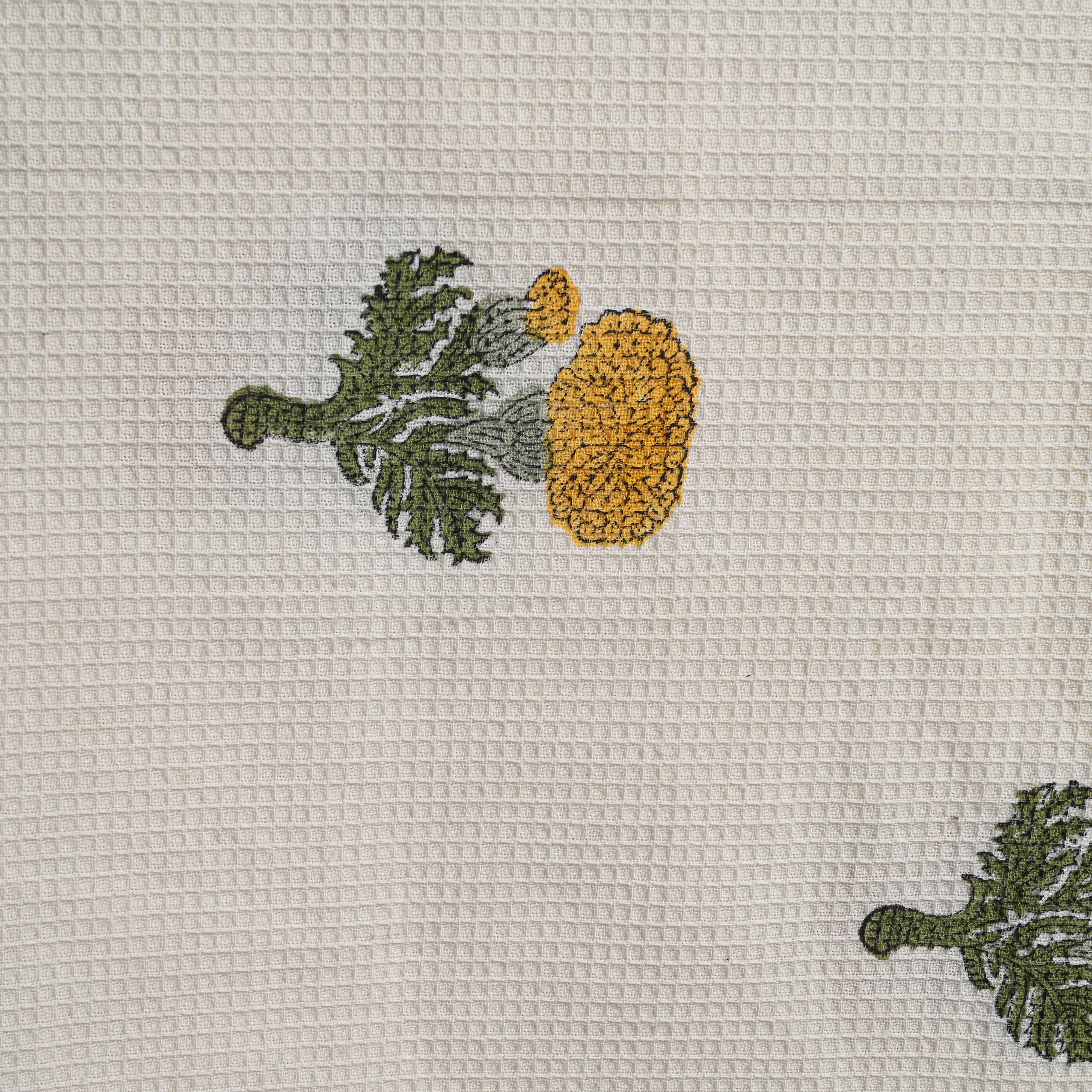 Cotton Waffle White Yellow Sunnyhop Blockprint Bath Towel