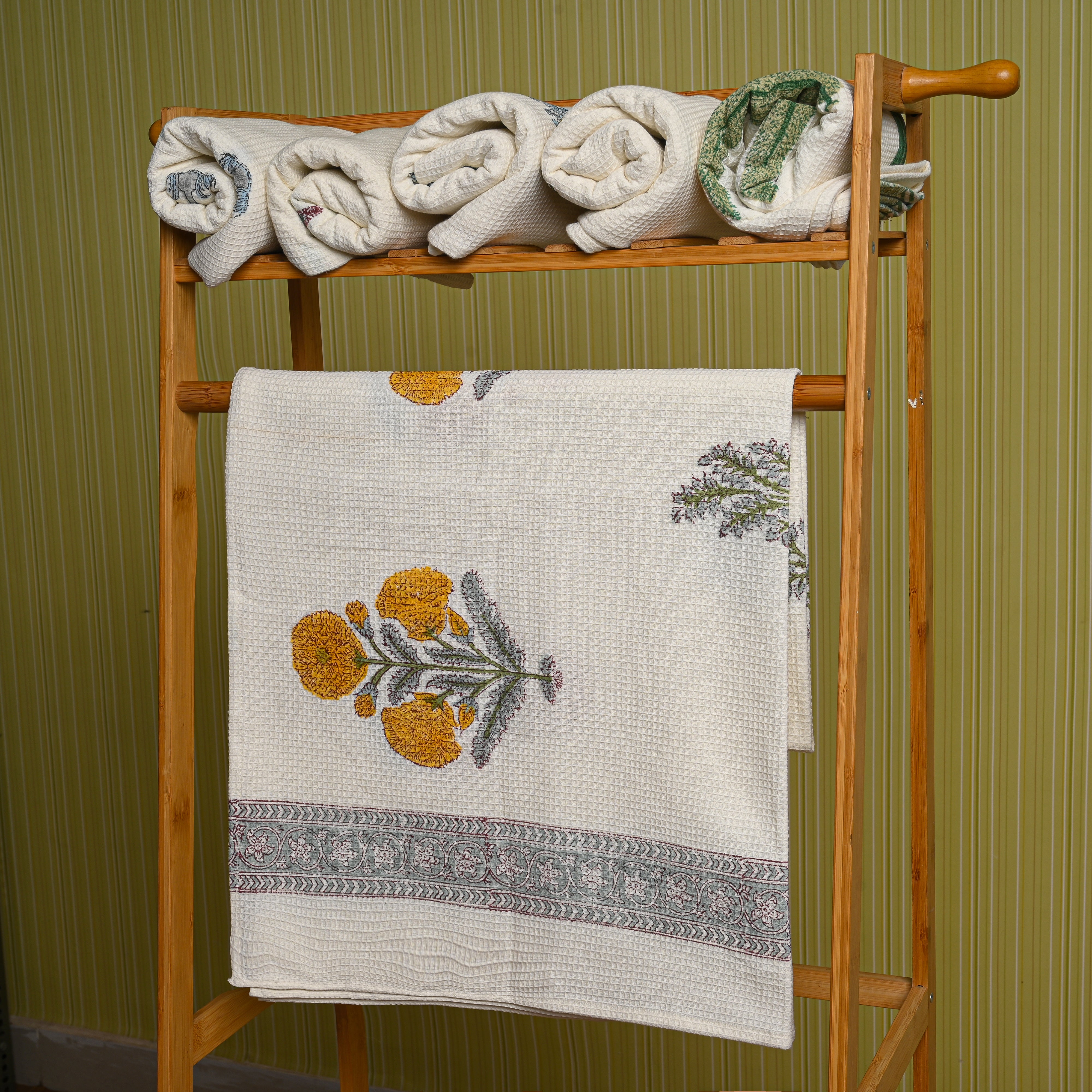 Cotton Waffle Golden Waver Blockprint Bath Towel