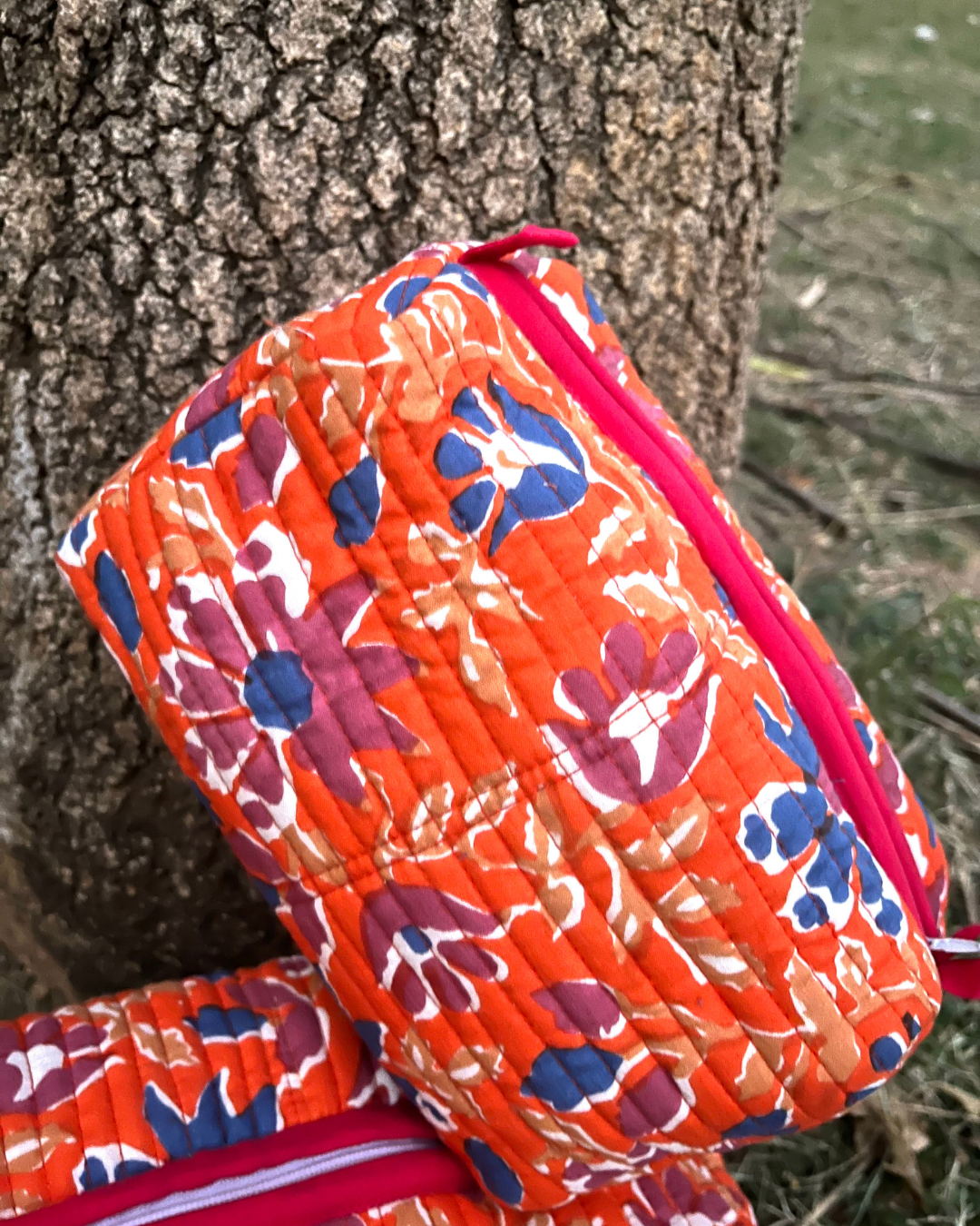 Utility Pouch Orange Flower Print Single Pcs