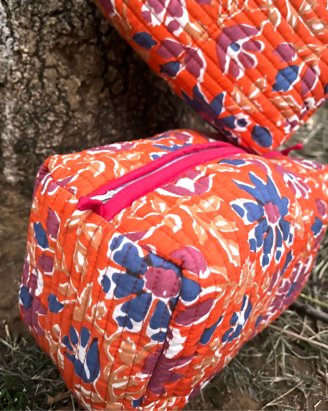 Utility Pouch Orange Flower Print Single Pcs